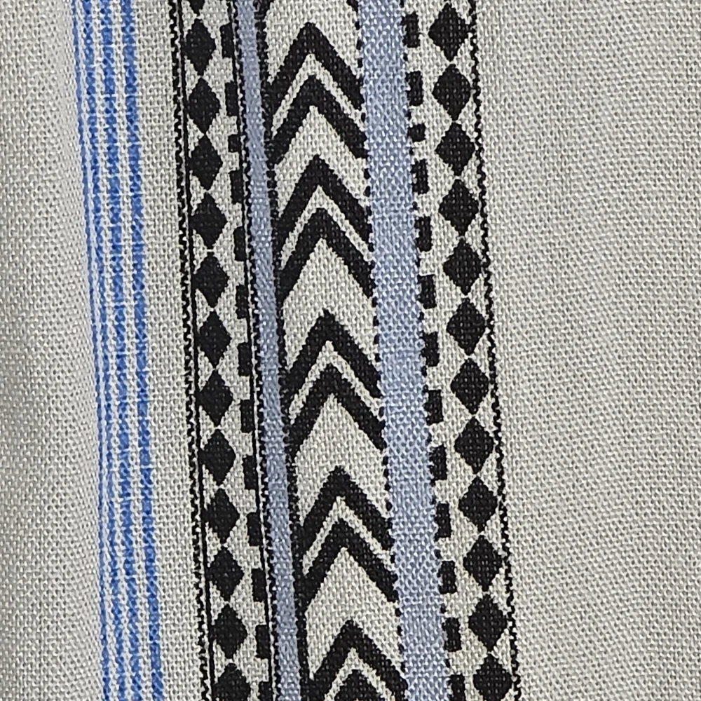 MINE Anthro Blue White Black Striped Sleeveless V Neck Button Back Shirt Small